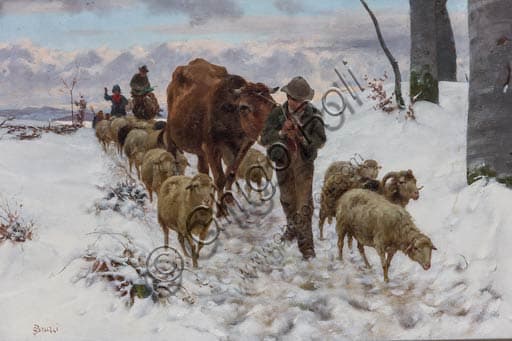Coming back from the Market after the Snowfall, painting by Stefano Bruzzi at Ricci Oddi Gallery, Piacenza
