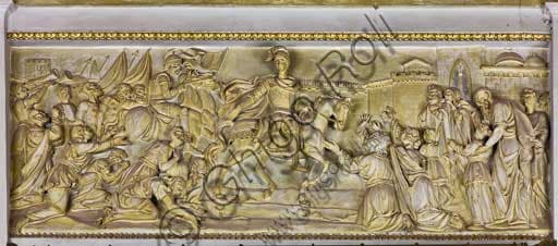 Venetian school stucco decoration over a door in the Yellow Room of the Palace of the Normans in Palermo, detail of the coffered ceiling.