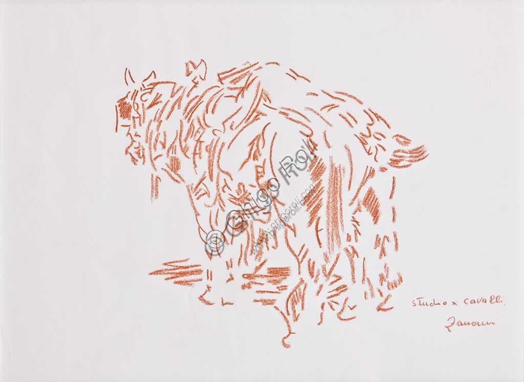 Sanguine drawing Study for a Horse artwork by Remo Zanerini Assicoop Unipol Collection