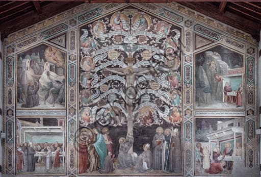 Fresco The Tree of Life by Taddeo Gaddi, Last Supper and Crucifixion, Santa Croce Basilica Florence Italy