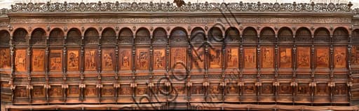 Renaissance wood intarsia of the choir, St. Lawrence Cathedral, Genoa - Inlay detail
