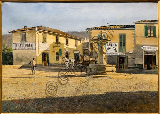 Square in Settignano painting by Telemaco Signorini, oil on canvas 1861, Tuscan landscape Italy