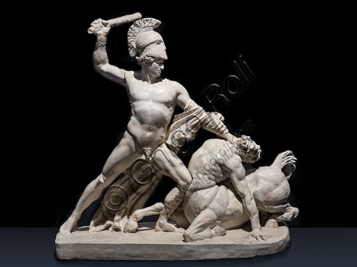 Plaster sculpture of Theseus fighting the centaur Eurytion by Antonio Canova, detail of the Neoclassical sculptural group