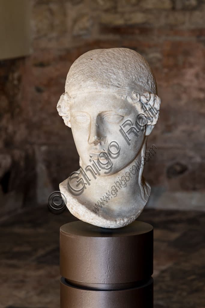 Head of Minerva, Roman sculpture, archaeological area of the Capitolium in Brescia, UNESCO site