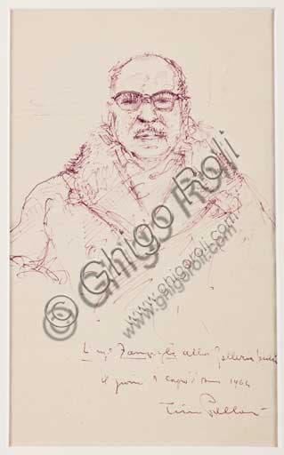 Portrait of Engineer Zampighi, ballpoint pen artwork by Tino Pelloni, 1964, Assicoop-Unipol Collection