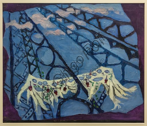 Painting Unique scene for Les Mariés de la Tour Eiffel by Toti Scialoja, oil on canvas 1948, Museo Novecento Florence