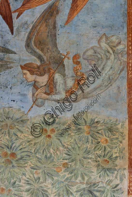 Angel with cross and flowers, detail of the Triumph of Death by Buffalmacco, Pisa Monumental Cemetery