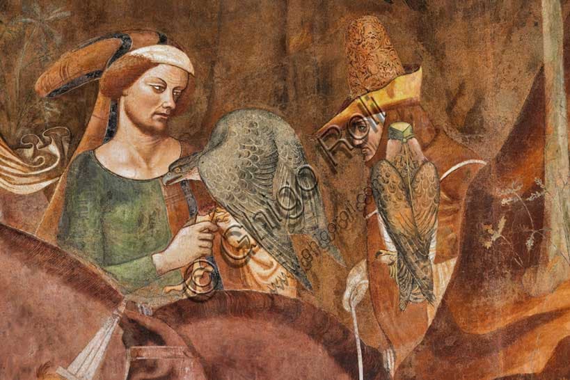 Detail of the Triumph of Death fresco by Buffalmacco with snake and dead man in coffin, Camposanto Pisa