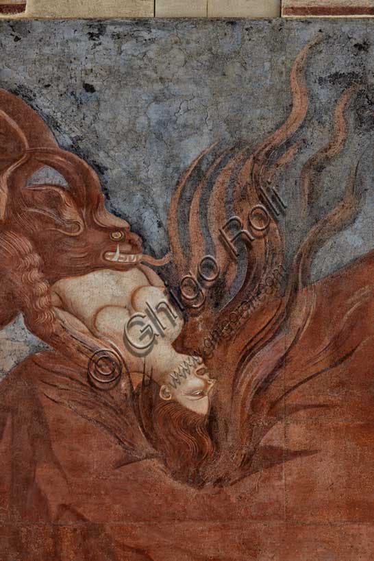 Triumph of Death detail fresco Buffalmacco devil grabbing soul Pisa