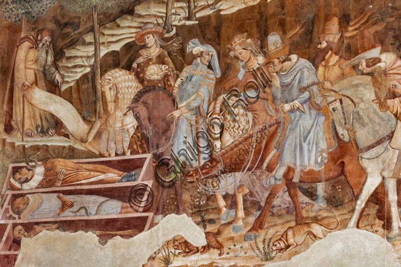 Triumph of Death detail meeting living dead Buffalmacco Pisa Camposanto