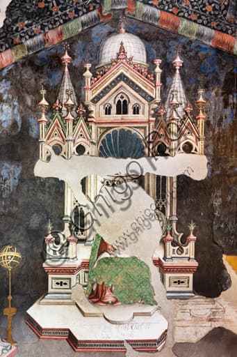 Detail of the throne of philosophy fresco, Hall of Liberal Arts, Trinci Palace Foligno, work by Gentile da Fabriano