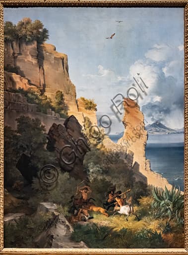 Dipinto olio su tela Paesaggio con caccia dei centauri di Lancelot Théodore Turpin de Crissé del 1836
