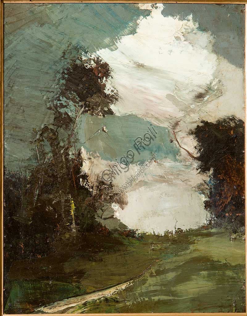 Stormy Clouds painting by Ubaldo Magnavacca, oil on cardboard, landscape with tempestuous skies