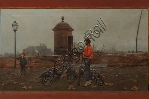 Painting Two guardians by Umberto Ruini, oil on canvas 160x90 cm