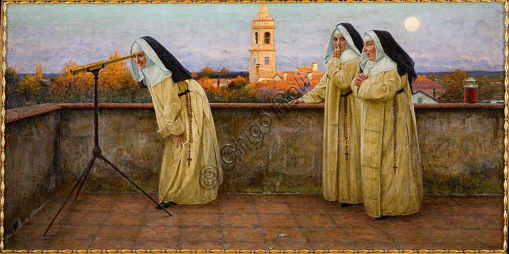 Dipinto Veduta di Saliceto Panaro di Umberto Ruini, olio su tela, paesaggio italiano
