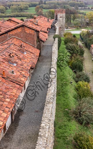 Perspective view of the Southern stone walls of the medieval Ricetto in Candelo