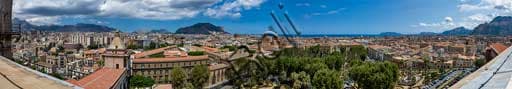 Veduta orbicolare del panorama urbano di Palermo dalla Torre di Porta Nuova, Sicilia