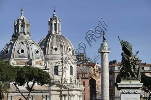View of Rome with the domes of S. Maria di Loreto and S.S. Nome di Maria from Piazza Venezia and Trajan's Column