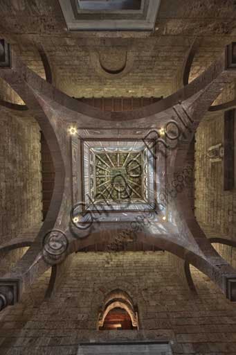 Zenithal view of the wooden cusp featuring the central Compass Rose, Winds Room, Norman Palace, Palermo