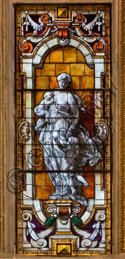 Dettaglio della vetrata istoriata nella Cappella Lercari (Cappella del Santissimo Sacramento), Duomo di Genova
