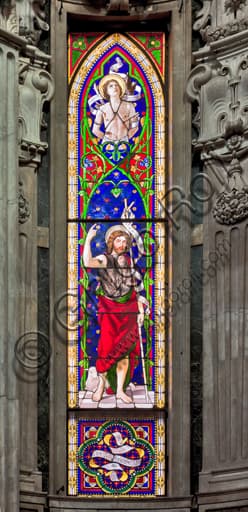 Stained-glass window of St. John the Baptist, presbytery of Genoa Cathedral (St. Lawrence Cathedral)