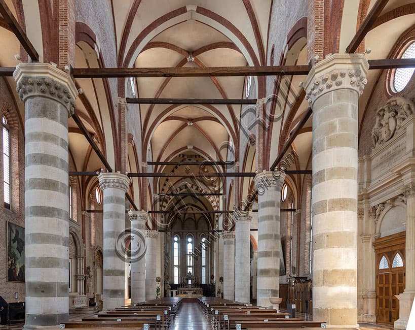 Interior view of St. Lawrence Church in Vicenza showing architecture and columns