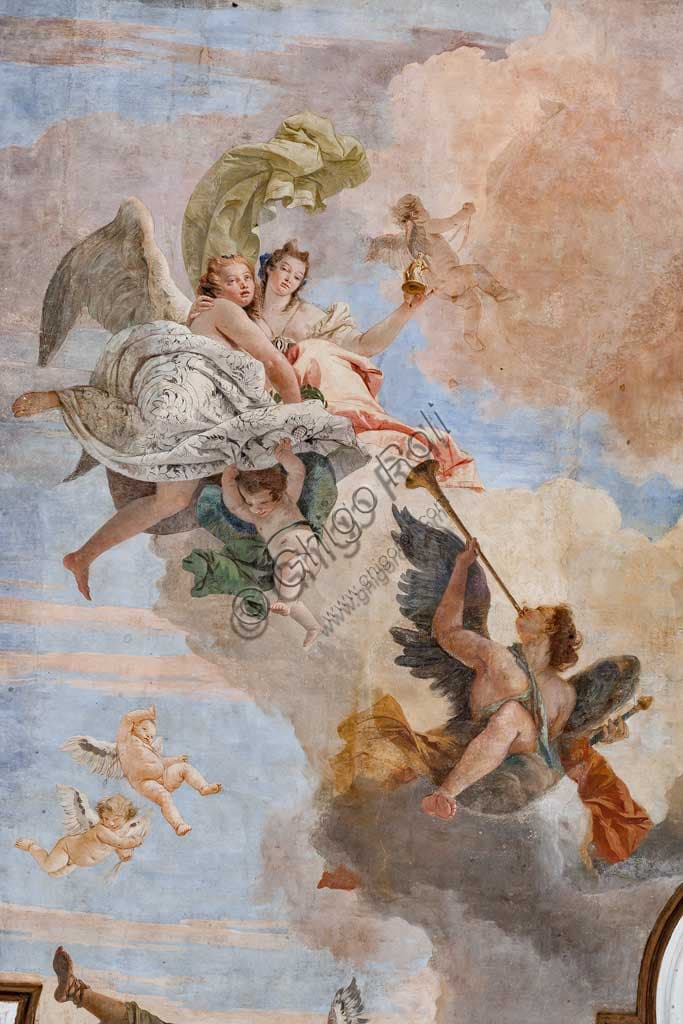 Detail of Tiepolo fresco: Angel playing musical instrument on Villa Cordellina ceiling