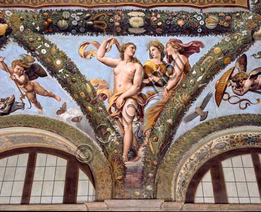 Detail fresco pendentive Psyche Venus Juno Loggia of Cupid and Psyche Villa Farnesina Rome