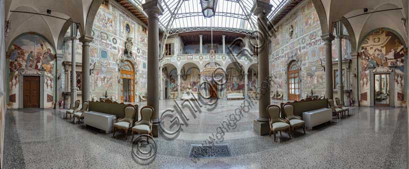 Orbicular view of the central courtyard of Medici Villa La Petraia in Florence with frescoes by Cosimo Daddi and Volterrano
