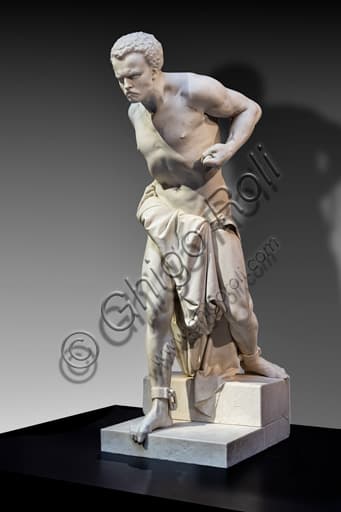 Scultura in marmo Spartaco di Vincenzo Vela, particolare del gladiatore