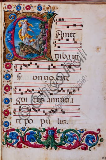 Vision of Joel illumination by Liberale da Verona, Piccolomini Library choir book, Siena Cathedral, folio 133r