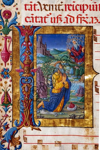 Detail of Vision of Jeremias illumination, Guidoccio Cozzarelli, Choir Book 7.G Piccolomini Library Siena