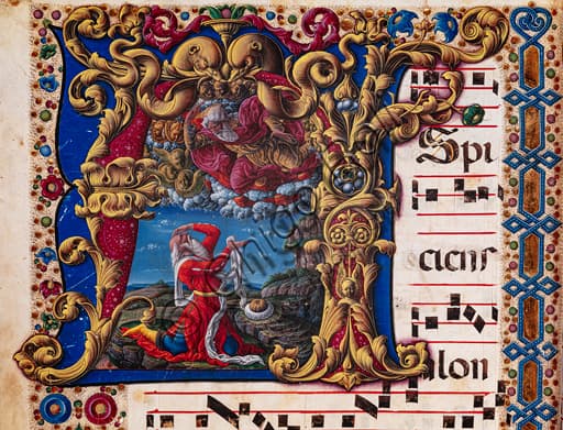 Vision of Isaiah - detail of the illumination by Liberale da Verona in the choir book of the Piccolomini Library, Siena Cathedral, Italy