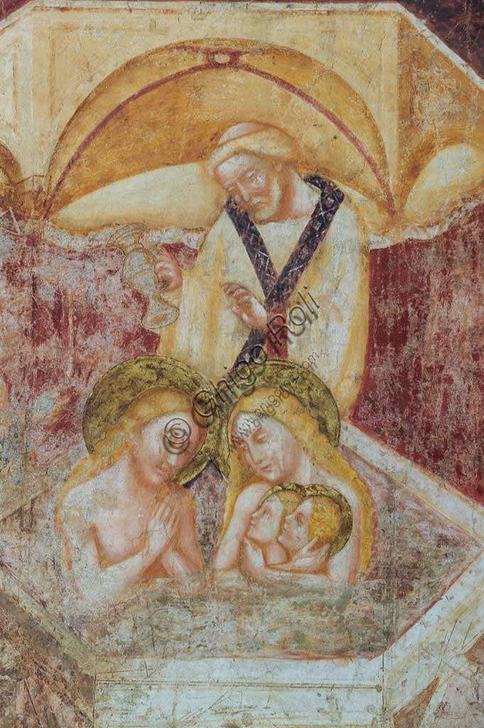 Detail of the Baptism of Saint Eustace fresco by Vitale da Bologna, Pomposa Abbey