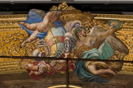 Particolare degli affreschi della volta con angeli e putti di Giovanni Andrea Carlone, Cappella Senarega, Duomo di Genova