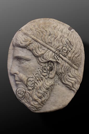 Medieval sculpture of a Male Face in white marble, 13th century, National Museum of The Dukedom of Spoleto, Rocca Albornoz