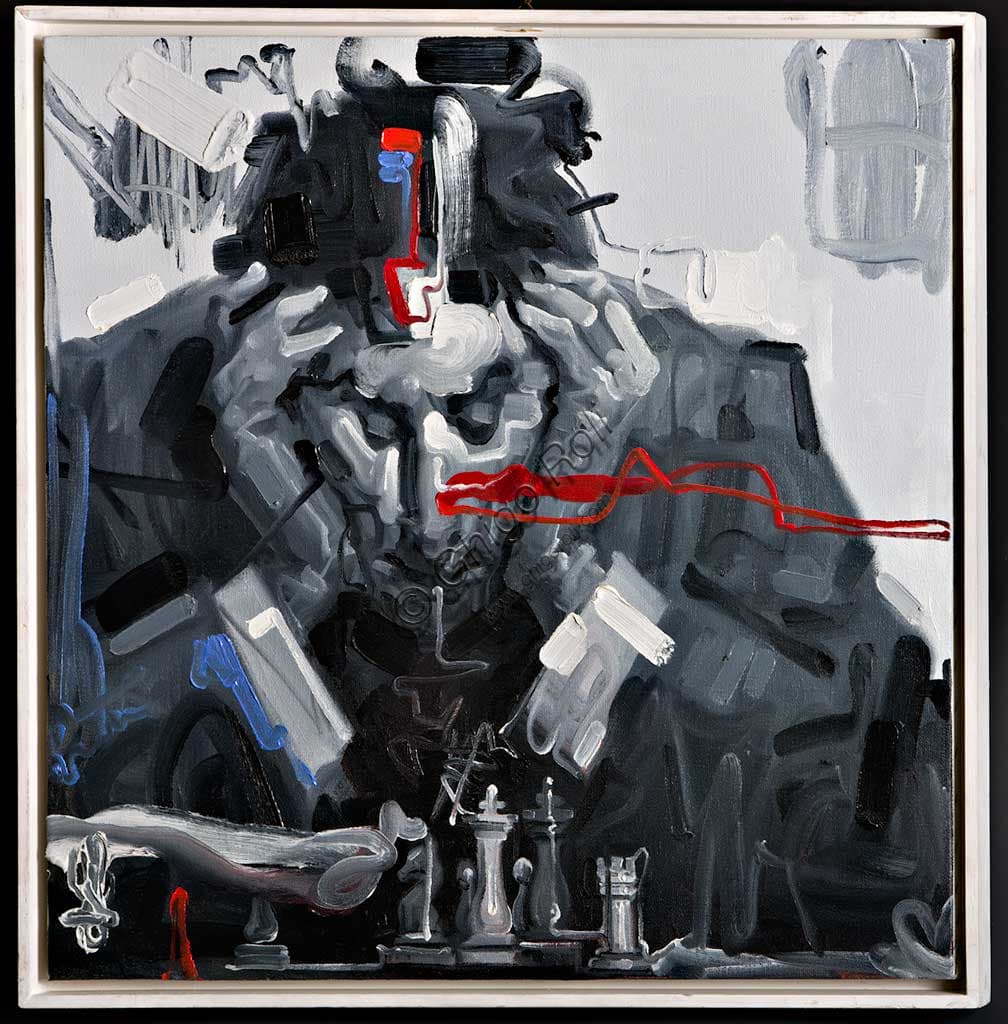 Dipinto Lo Scacchista, opera d'arte di Wainer Vaccari, Collezione Assicoop Unipol