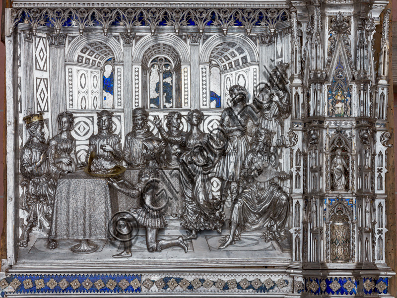 “Herod's banquet and Salomè's dance”, by Antonio di Salvi and Francesco di Giovanni.Tile of “The Silver Altar of St. John's Treasure” (1367 - 1483), Museum of the Opera del Duomo (Museum of Florence Cathedral of Santa Maria del Fiore), Florence.