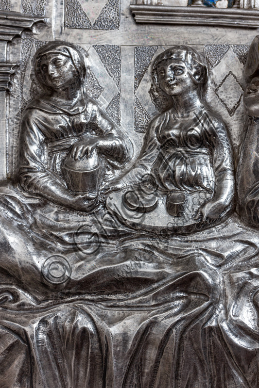 “The Birth of St. John the Baptist” by Antonio del Pollaiolo. Tile of “The Silver Altar of St. John's Treasure” (1367 - 1483), Museum of the Opera del Duomo (Museum of Florence Cathedral of Santa Maria del Fiore), Florence.Detail.