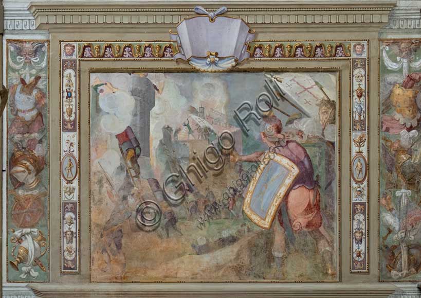 Medici Villa La Petraia, courtyard: “The Capture of Jerusalem”, one of the panels from the cycle of the “Deeds of Godfrey of Bouillon at the capture of Jerusalem”; frescoes by Cosimo Daddi, circa 1589-94.