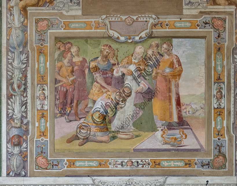 Medici Villa La Petraia, courtyard:  one of the panels from the cycle of the “Deeds of Godfrey of Bouillon at the capture of Jerusalem”; frescoes by Cosimo Daddi, circa 1589-94.