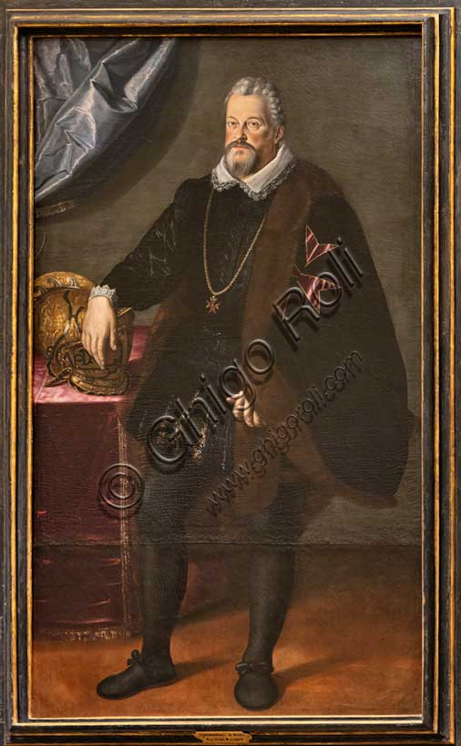 Medici Villa La Petraia: portrait of “Ferdinando de’ Medici”, oil on canvas by Pulzone Scipione known as il Gaetano (about 1550/ 1598).(Copy from an original in the Uffizi?)